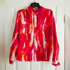 Calvin Klein ✨️ Red and Pink Button Down Cotton Women's Shirt Size 1X